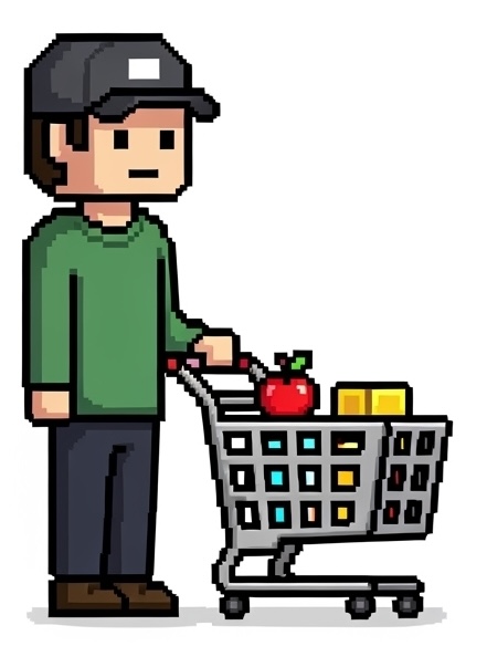 Ilustrasi pengguna berbelanja dengan troli
