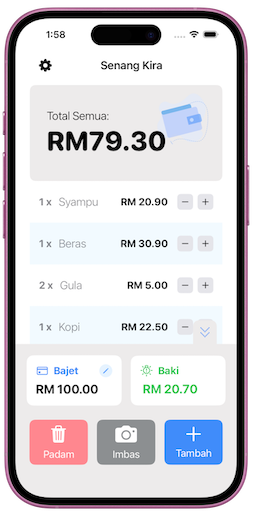 Contoh ringkasan aplikasi SenangKira